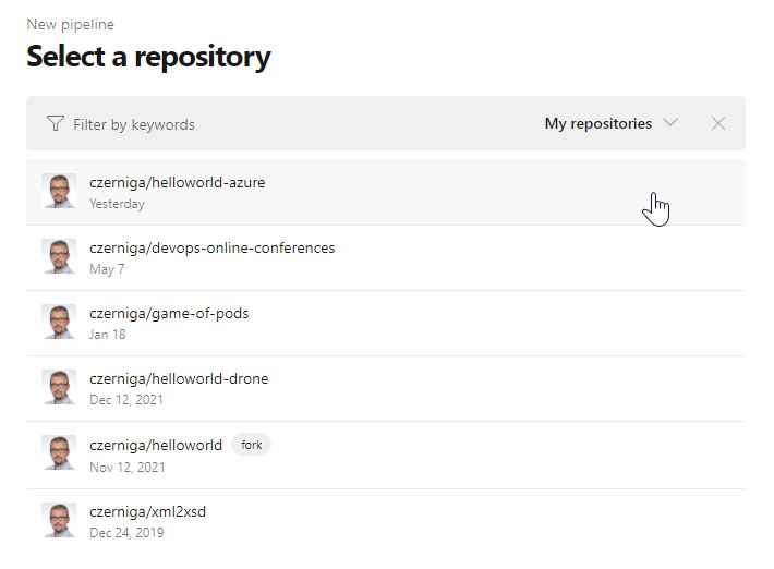 Select a repository in GitHub